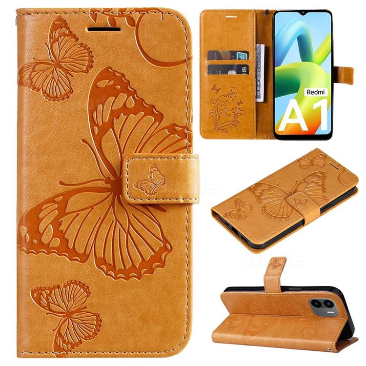 Embossing 3D Butterfly Leather Wallet Case for Xiaomi Redmi A1 - Yellow