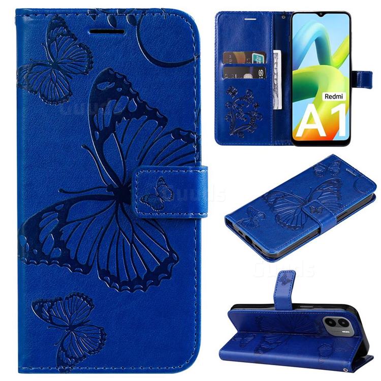 Embossing 3D Butterfly Leather Wallet Case for Xiaomi Redmi A1 - Blue
