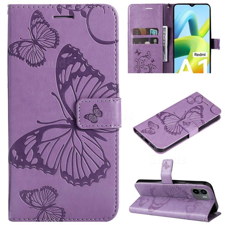Embossing 3D Butterfly Leather Wallet Case for Xiaomi Redmi A1 - Purple