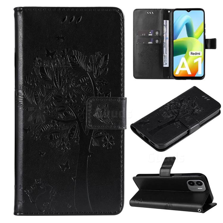 Embossing Butterfly Tree Leather Wallet Case for Xiaomi Redmi A1 - Black