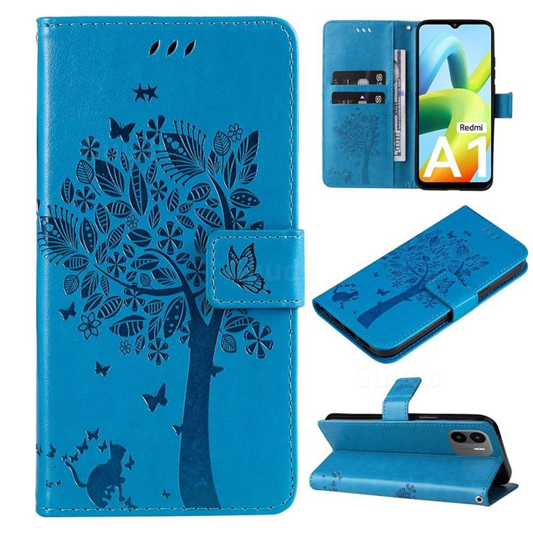 Embossing Butterfly Tree Leather Wallet Case for Xiaomi Redmi A1 - Blue