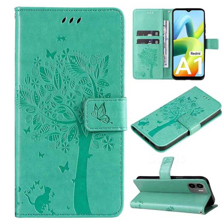 Embossing Butterfly Tree Leather Wallet Case for Xiaomi Redmi A1 - Cyan