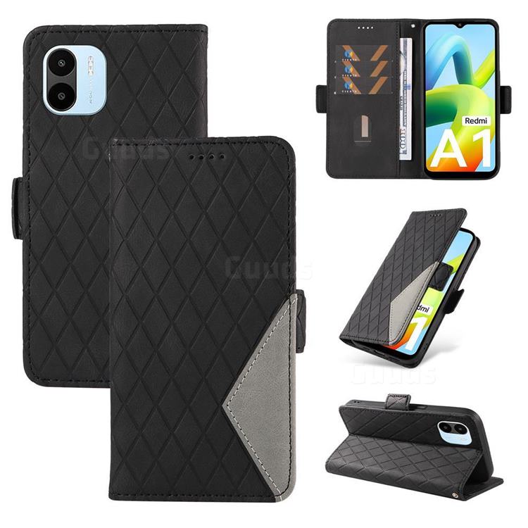 Grid Pattern Splicing Protective Wallet Case Cover for Xiaomi Redmi A1 - Black