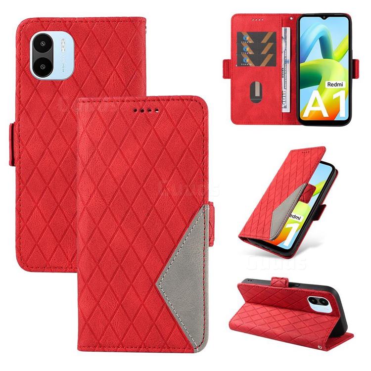 Grid Pattern Splicing Protective Wallet Case Cover for Xiaomi Redmi A1 - Red
