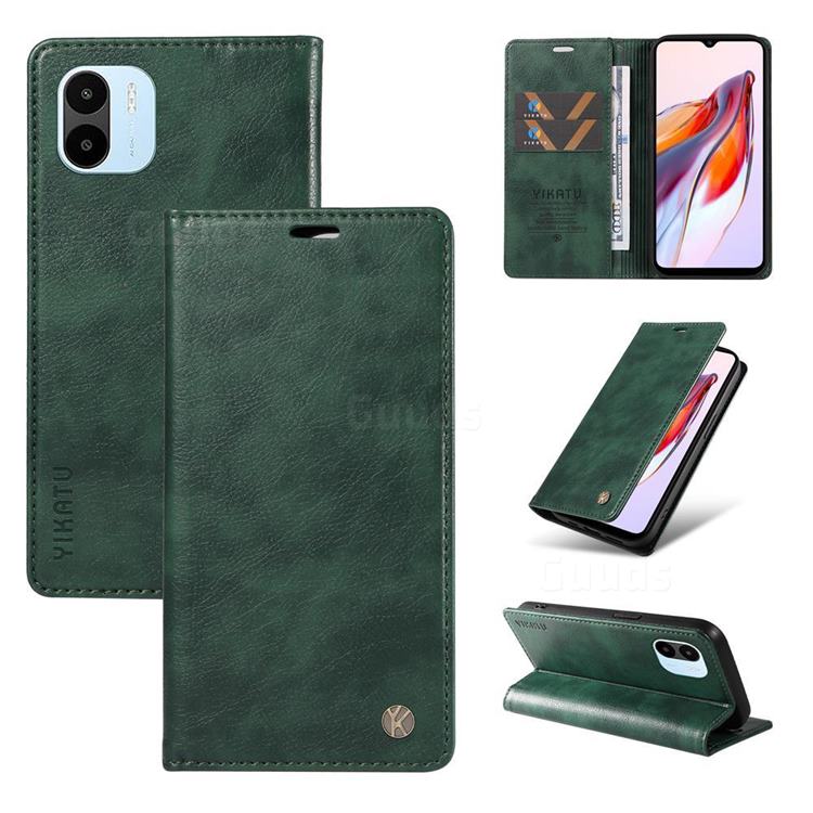 YIKATU Litchi Card Magnetic Automatic Suction Leather Flip Cover for Xiaomi Redmi A1 - Green