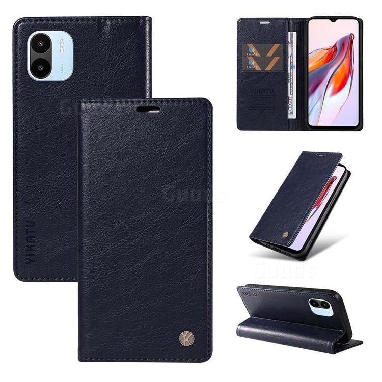 YIKATU Litchi Card Magnetic Automatic Suction Leather Flip Cover for Xiaomi Redmi A1 - Navy Blue