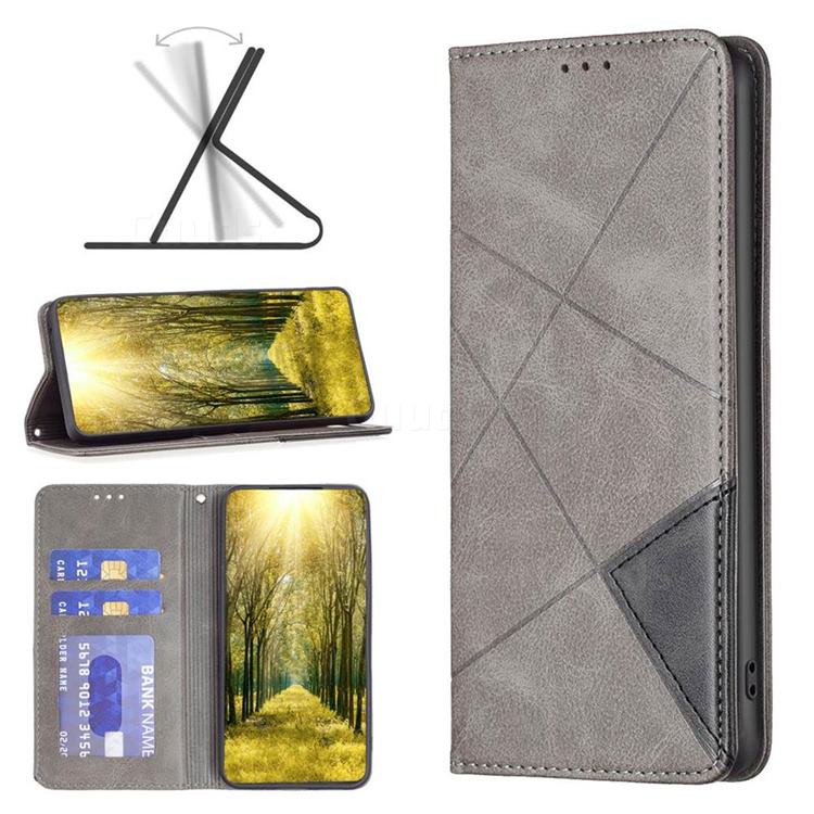 Prismatic Slim Magnetic Sucking Stitching Wallet Flip Cover for Xiaomi Redmi A1 Plus - Gray