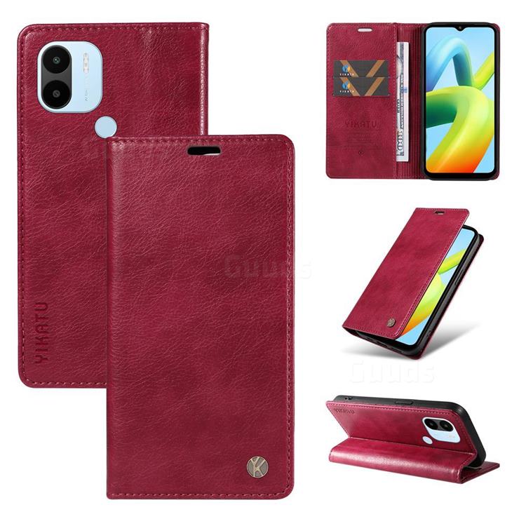 YIKATU Litchi Card Magnetic Automatic Suction Leather Flip Cover for Xiaomi Redmi A1 Plus - Wine Red