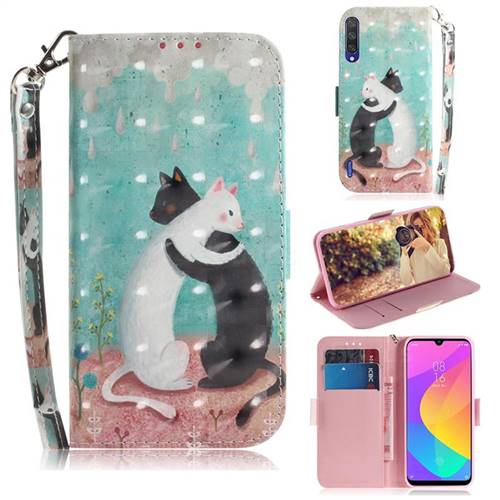 Black and White Cat 3D Painted Leather Wallet Phone Case for Xiaomi Mi A3