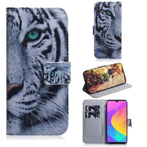 White Tiger PU Leather Wallet Case for Xiaomi Mi A3