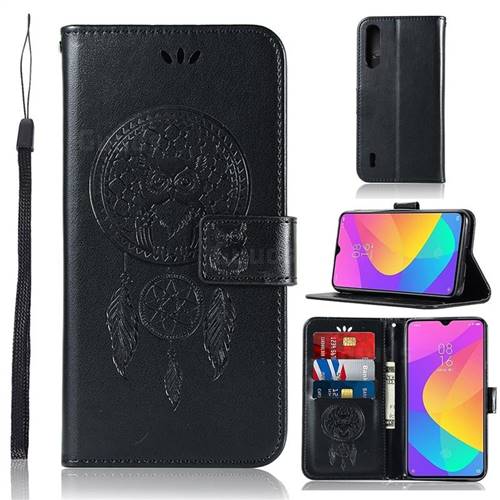 Intricate Embossing Owl Campanula Leather Wallet Case for Xiaomi Mi A3 - Black