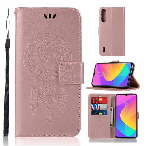 Intricate Embossing Owl Campanula Leather Wallet Case for Xiaomi Mi A3 - Rose Gold