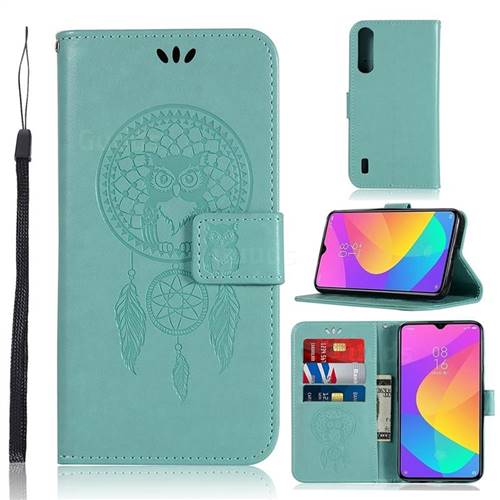 Intricate Embossing Owl Campanula Leather Wallet Case for Xiaomi Mi A3 - Green