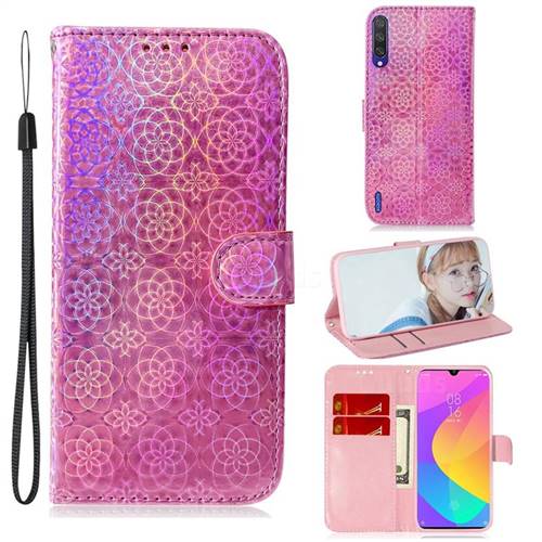 Laser Circle Shining Leather Wallet Phone Case for Xiaomi Mi A3 - Pink