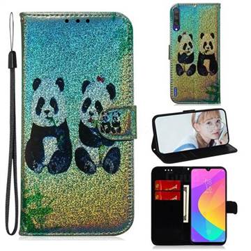 Two Pandas Laser Shining Leather Wallet Phone Case for Xiaomi Mi A3
