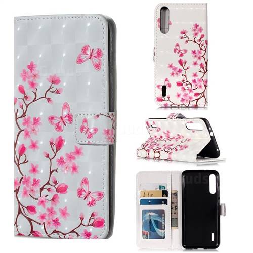 Butterfly Sakura Flower 3D Painted Leather Phone Wallet Case for Xiaomi Mi A3