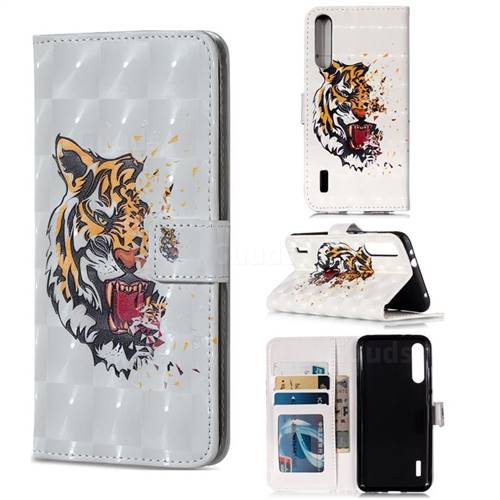 Toothed Tiger 3D Painted Leather Phone Wallet Case for Xiaomi Mi A3