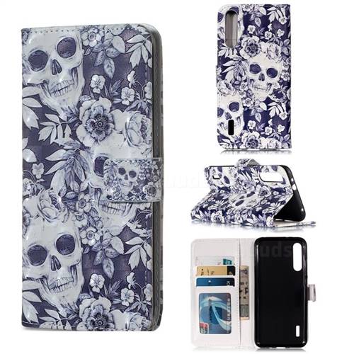Skull Flower 3D Painted Leather Phone Wallet Case for Xiaomi Mi A3