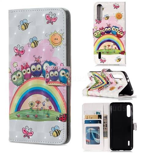 Rainbow Owl Family 3D Painted Leather Phone Wallet Case for Xiaomi Mi A3
