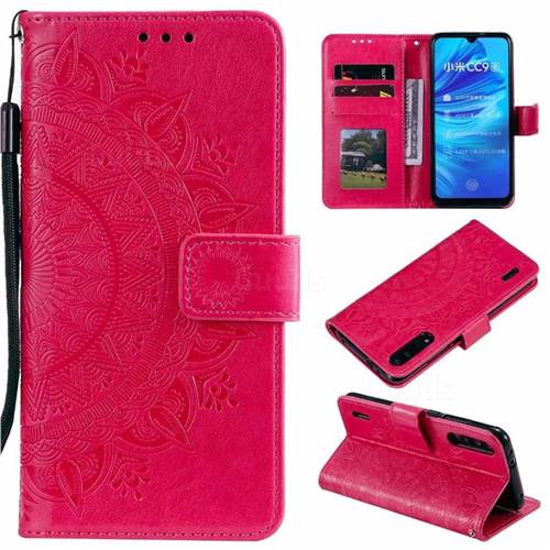 Intricate Embossing Datura Leather Wallet Case for Xiaomi Mi A3 - Rose Red