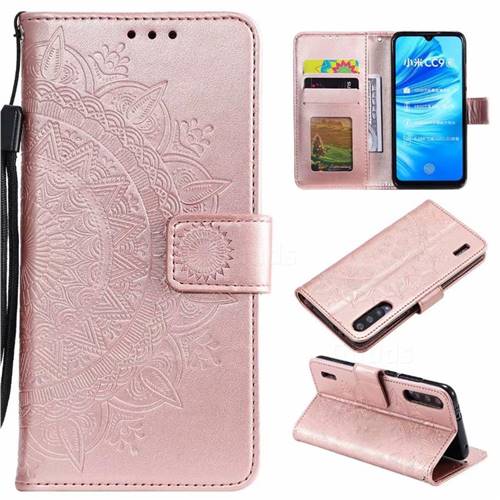 Intricate Embossing Datura Leather Wallet Case for Xiaomi Mi A3 - Rose Gold