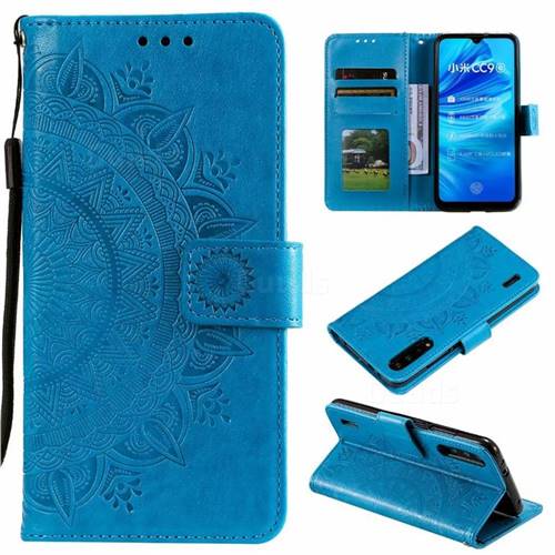 Intricate Embossing Datura Leather Wallet Case for Xiaomi Mi A3 - Blue