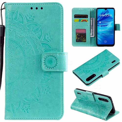 Intricate Embossing Datura Leather Wallet Case for Xiaomi Mi A3 - Mint Green