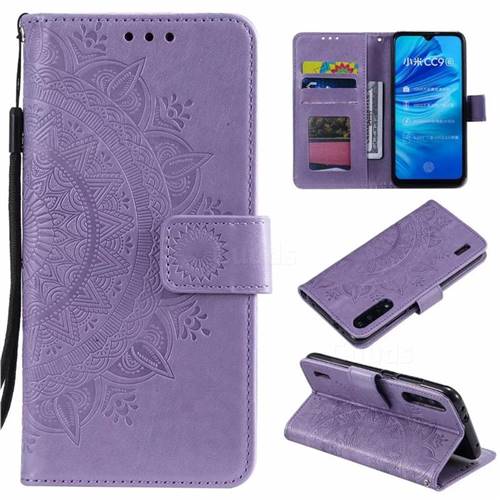 Intricate Embossing Datura Leather Wallet Case for Xiaomi Mi A3 - Purple