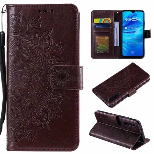 Intricate Embossing Datura Leather Wallet Case for Xiaomi Mi A3 - Brown
