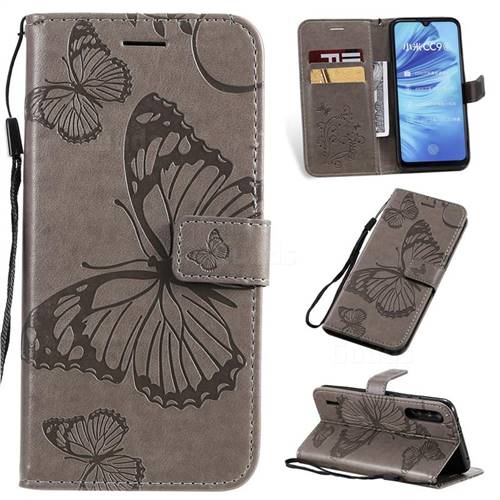 Embossing 3D Butterfly Leather Wallet Case for Xiaomi Mi A3 - Gray