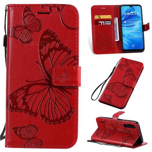 Embossing 3D Butterfly Leather Wallet Case for Xiaomi Mi A3 - Red