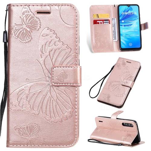Embossing 3D Butterfly Leather Wallet Case for Xiaomi Mi A3 - Rose Gold
