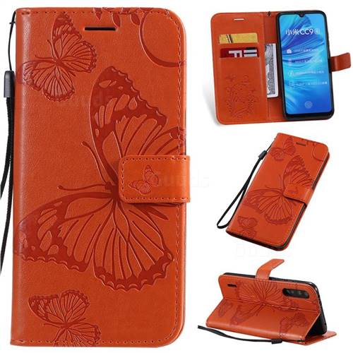 Embossing 3D Butterfly Leather Wallet Case for Xiaomi Mi A3 - Orange