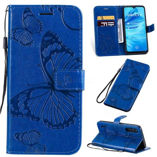 Embossing 3D Butterfly Leather Wallet Case for Xiaomi Mi A3 - Blue