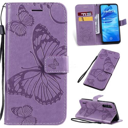 Embossing 3D Butterfly Leather Wallet Case for Xiaomi Mi A3 - Purple