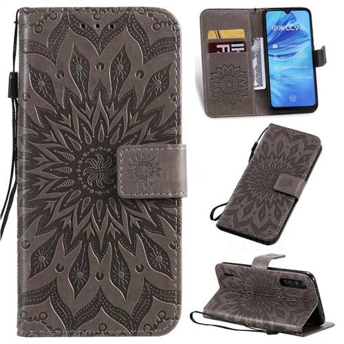 Embossing Sunflower Leather Wallet Case for Xiaomi Mi A3 - Gray