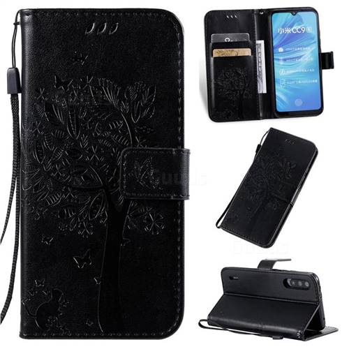 Embossing Butterfly Tree Leather Wallet Case for Xiaomi Mi A3 - Black