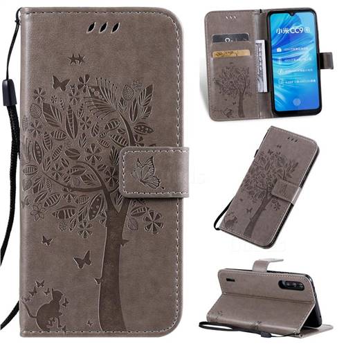 Embossing Butterfly Tree Leather Wallet Case for Xiaomi Mi A3 - Grey