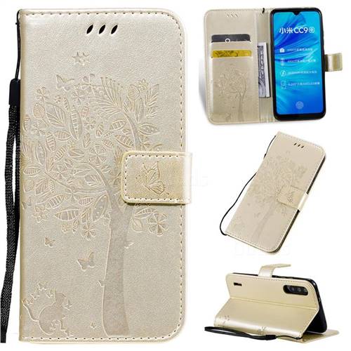 Embossing Butterfly Tree Leather Wallet Case for Xiaomi Mi A3 - Champagne