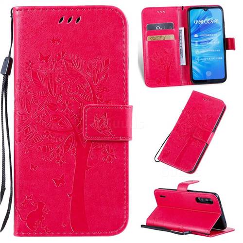 Embossing Butterfly Tree Leather Wallet Case for Xiaomi Mi A3 - Rose