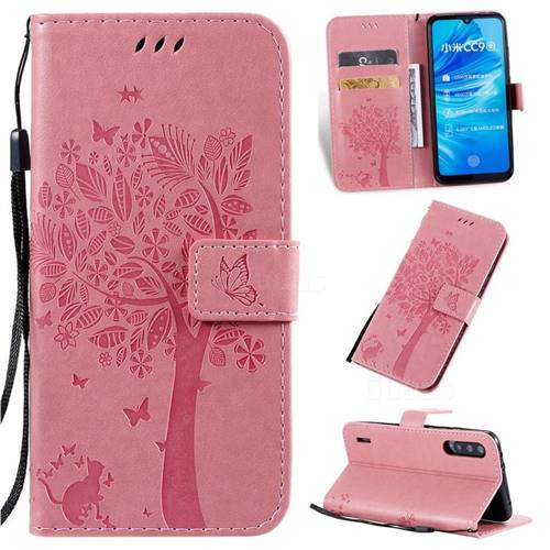 Embossing Butterfly Tree Leather Wallet Case for Xiaomi Mi A3 - Pink