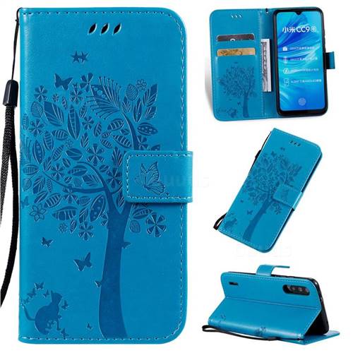 Embossing Butterfly Tree Leather Wallet Case for Xiaomi Mi A3 - Blue