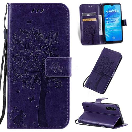 Embossing Butterfly Tree Leather Wallet Case for Xiaomi Mi A3 - Purple