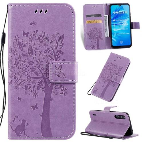 Embossing Butterfly Tree Leather Wallet Case for Xiaomi Mi A3 - Violet