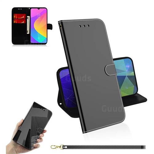 Shining Mirror Like Surface Leather Wallet Case for Xiaomi Mi A3 - Black