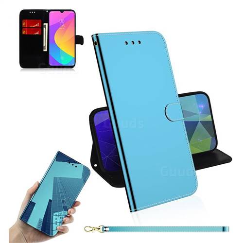 Shining Mirror Like Surface Leather Wallet Case for Xiaomi Mi A3 - Blue
