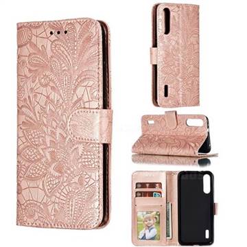 Intricate Embossing Lace Jasmine Flower Leather Wallet Case for Xiaomi Mi A3 - Rose Gold