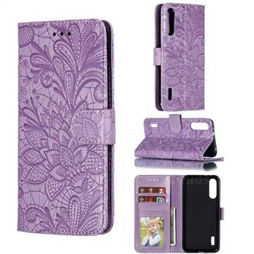 Intricate Embossing Lace Jasmine Flower Leather Wallet Case for Xiaomi Mi A3 - Purple