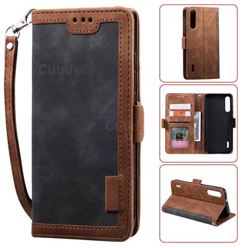 Luxury Retro Stitching Leather Wallet Phone Case for Xiaomi Mi A3 - Gray