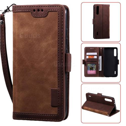 Luxury Retro Stitching Leather Wallet Phone Case for Xiaomi Mi A3 - Dark Brown